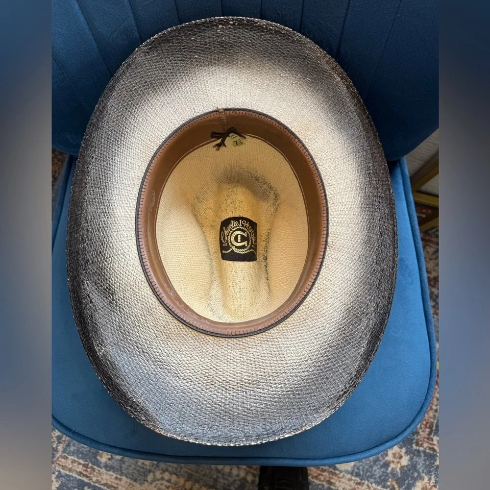 Charlie 1 Horse Straw Western Hat Size 7 3/8 Large Tan Brown Band